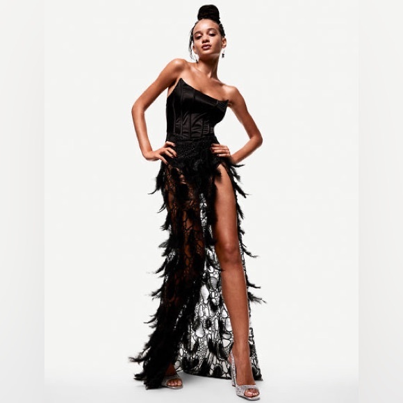 Betsey Johnson Feather beaded sheer strapless maxi dress nwot - Picture 2 of 9